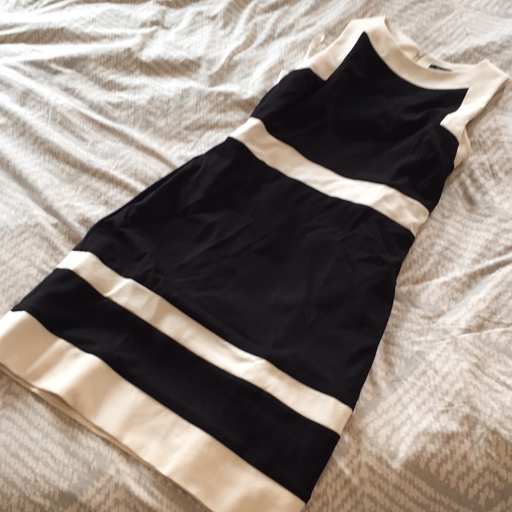 Black and ivory ponte knit sheath